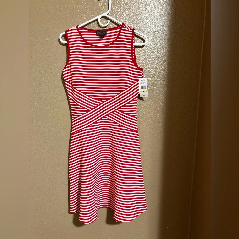 Red and White Casual Fit and Flare Mini Dress - Picture 1 of 4
